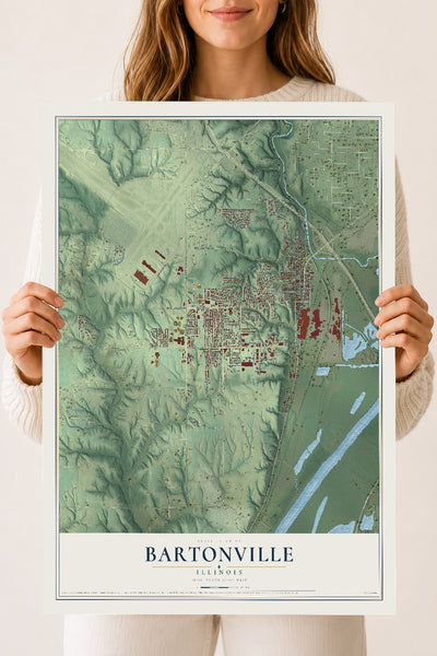Map of Bartonville, Illinois, 18 x 24 inch unframed archival matte print