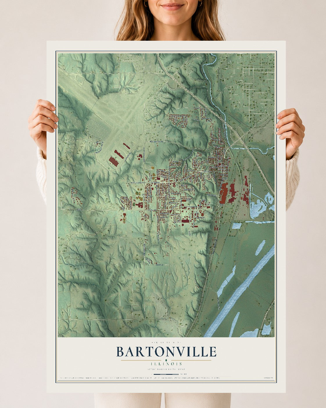 Map of Bartonville, Illinois, 24 x 36 inch unframed archival matte print