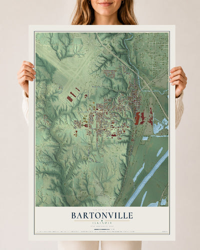 Map of Bartonville, Illinois, 24 x 36 inch unframed archival matte print