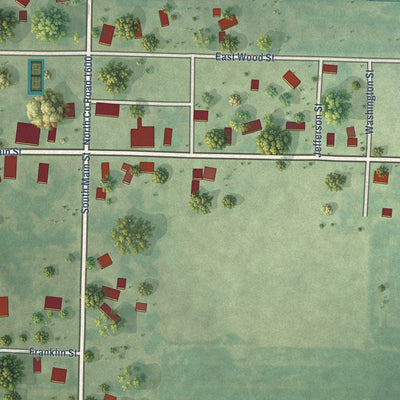 Close-up of the map of Basco, Illinois print showing street and building detail