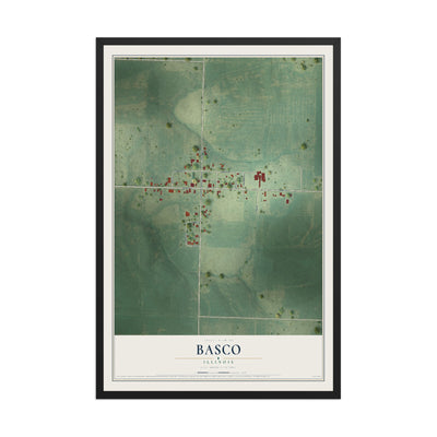 Map of Basco, Illinois, 12 x 18 inch print in a black wood frame