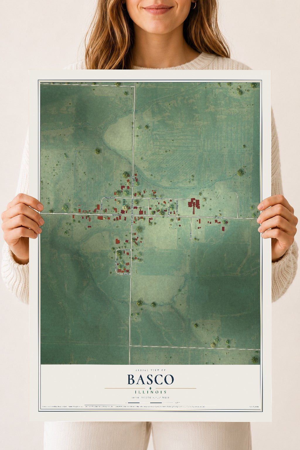 Map of Basco, Illinois, 18 x 24 inch unframed archival matte print