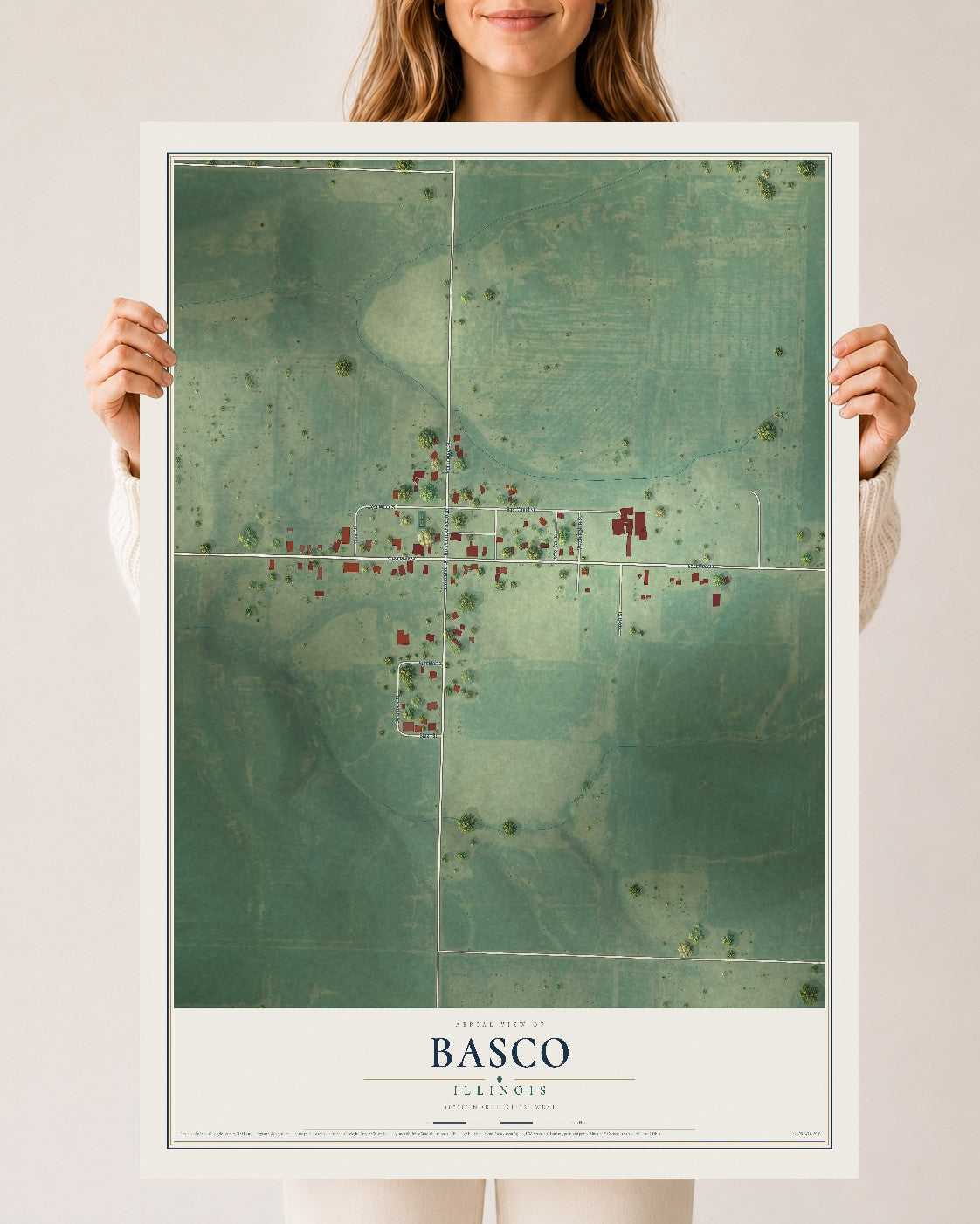 Map of Basco, Illinois, 24 x 36 inch unframed archival matte print