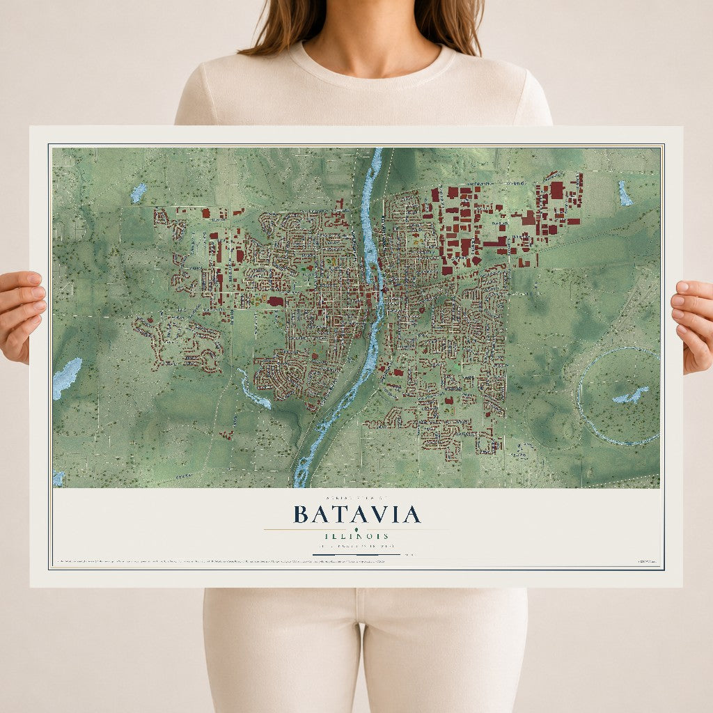Map of Batavia, Illinois, 18 x 24 inch unframed archival matte print