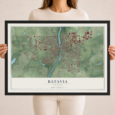 Map of Batavia, Illinois, 18 x 24 inch print in a black wood frame
