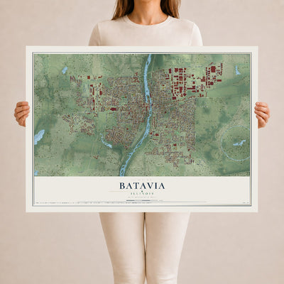 Map of Batavia, Illinois, 24 x 36 inch unframed archival matte print