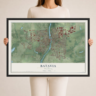 Map of Batavia, Illinois, 24 x 36 inch print in a black wood frame