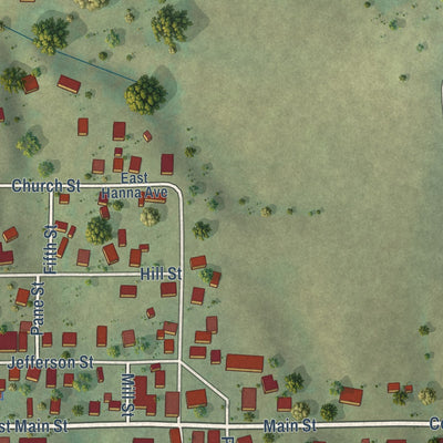 Close-up of the map of Batchtown, Illinois print showing street and building detail