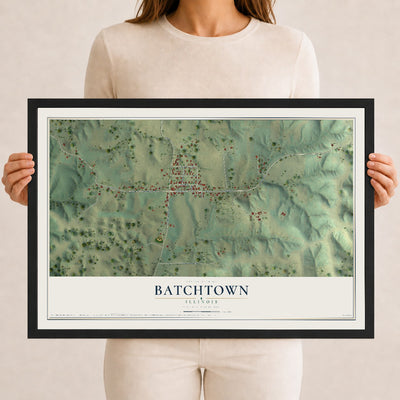 Map of Batchtown, Illinois, 12 x 18 inch print in a black wood frame