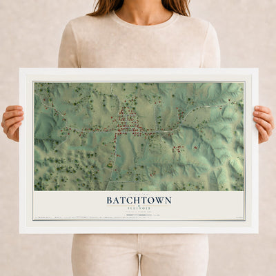 Map of Batchtown, Illinois, 12 x 18 inch print in a white wood frame