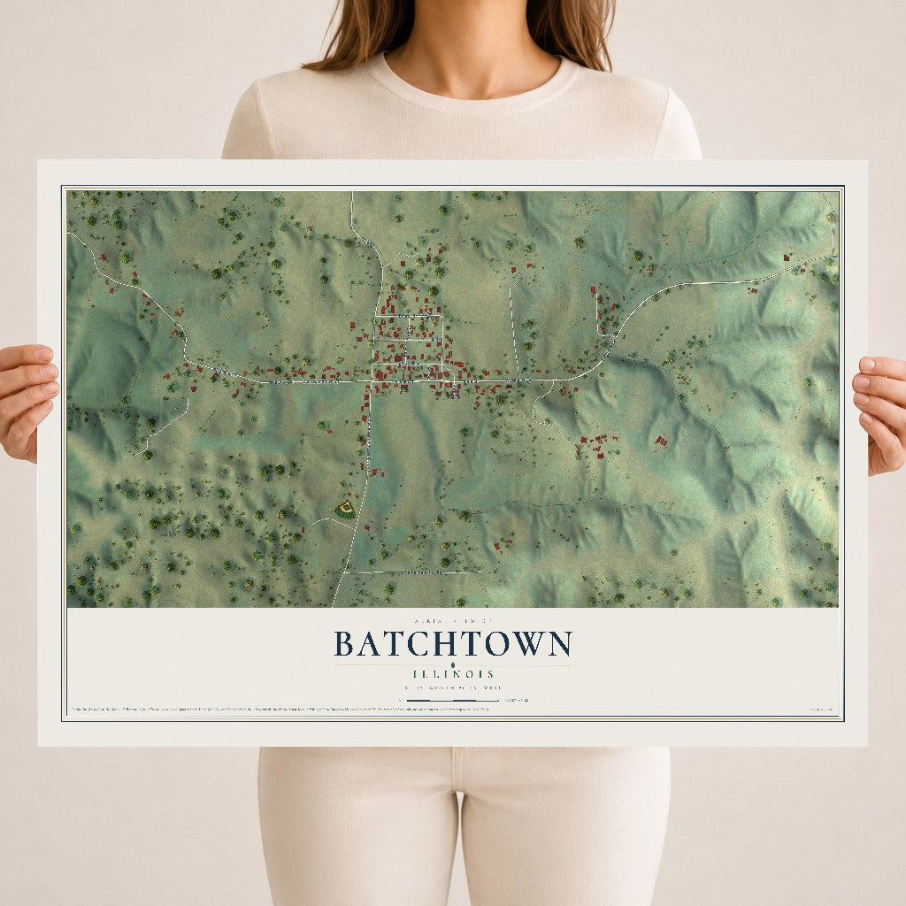 Map of Batchtown, Illinois, 18 x 24 inch unframed archival matte print