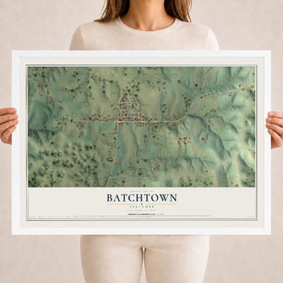 Map of Batchtown, Illinois, 18 x 24 inch print in a white wood frame