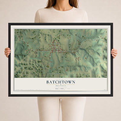 Map of Batchtown, Illinois, 24 x 36 inch print in a black wood frame