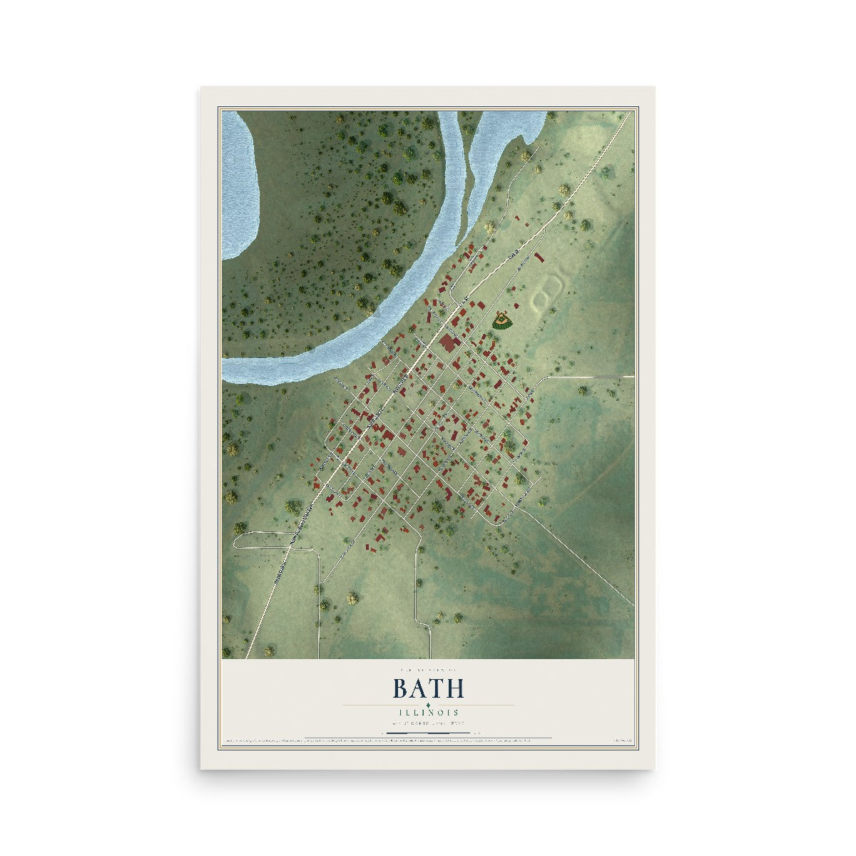 Map of Bath, Illinois, 12 x 18 inch unframed archival matte print