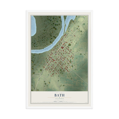 Map of Bath, Illinois, 12 x 18 inch print in a white wood frame
