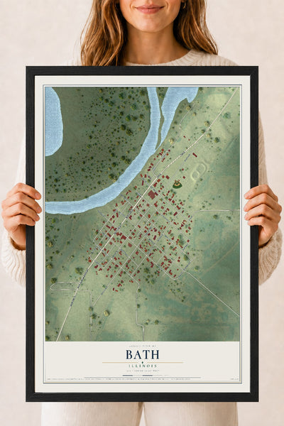 Map of Bath, Illinois, 18 x 24 inch print in a black wood frame