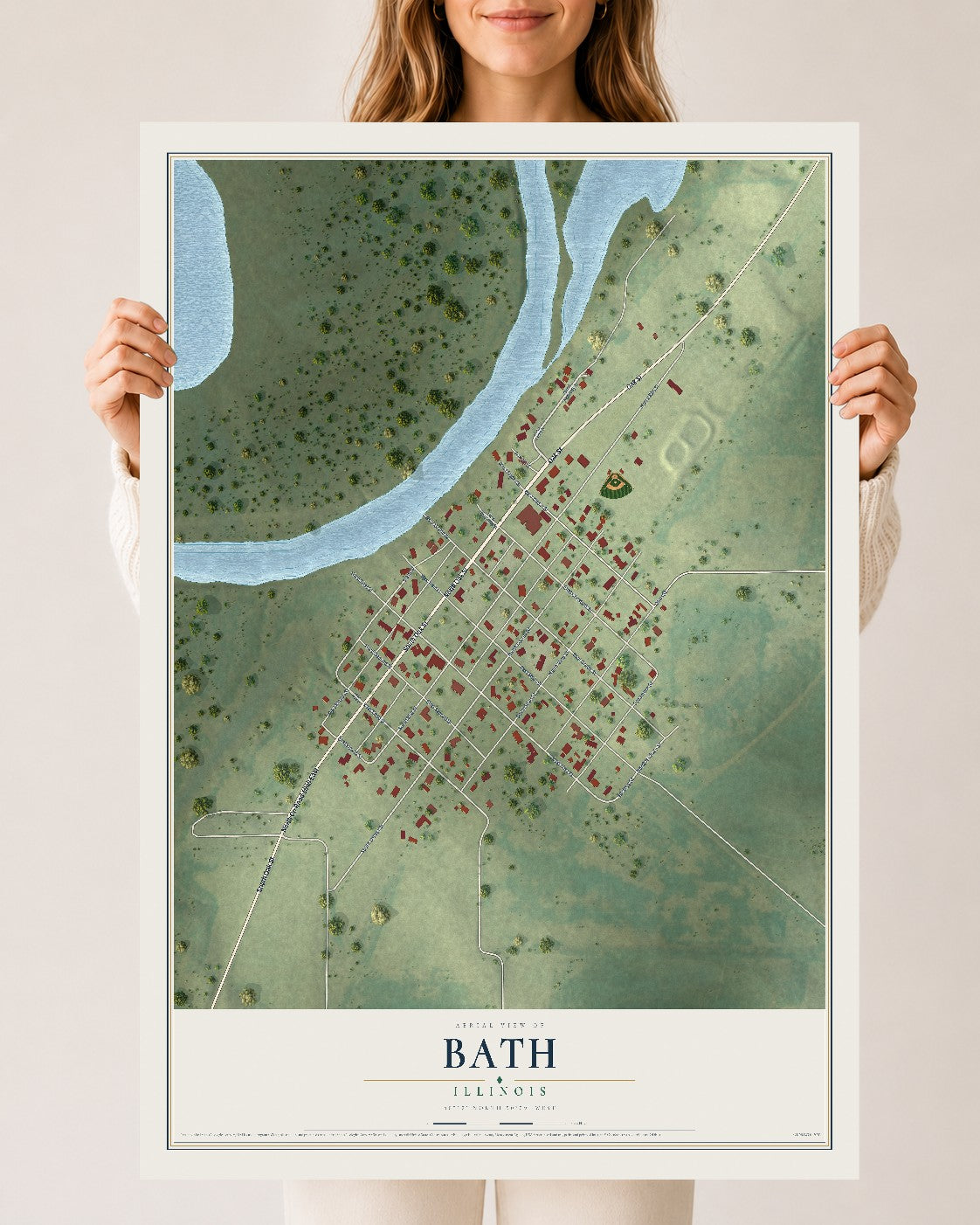 Map of Bath, Illinois, 24 x 36 inch unframed archival matte print