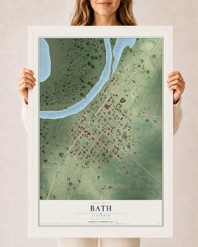Map of Bath, Illinois, 24 x 36 inch print in a white wood frame