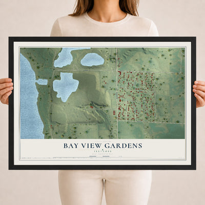 Map of Bay View Gardens, Illinois, 18 x 24 inch print in a black wood frame