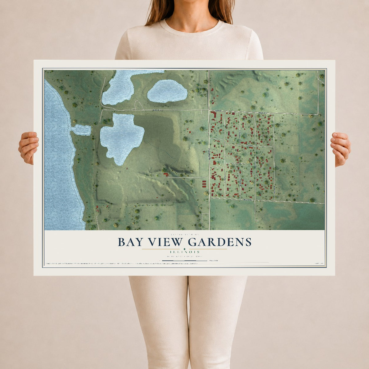 Map of Bay View Gardens, Illinois, 24 x 36 inch unframed archival matte print