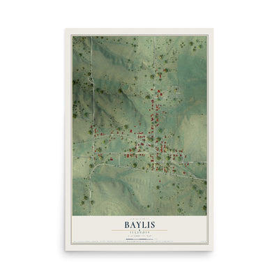 Map of Baylis, Illinois, 12 x 18 inch unframed archival matte print