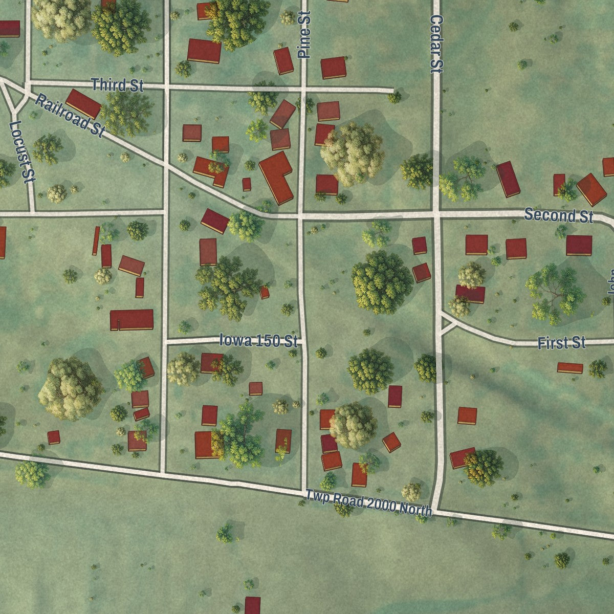 Close-up of the map of Baylis, Illinois print showing street and building detail