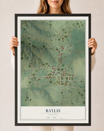 Map of Baylis, Illinois, 24 x 36 inch print in a black wood frame