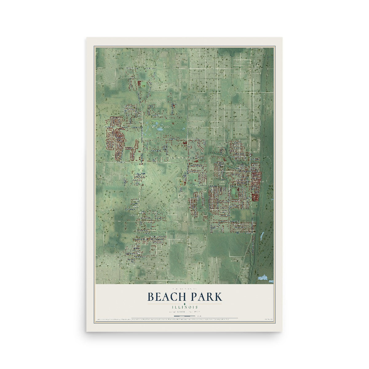 Map of Beach Park, Illinois, 12 x 18 inch unframed archival matte print