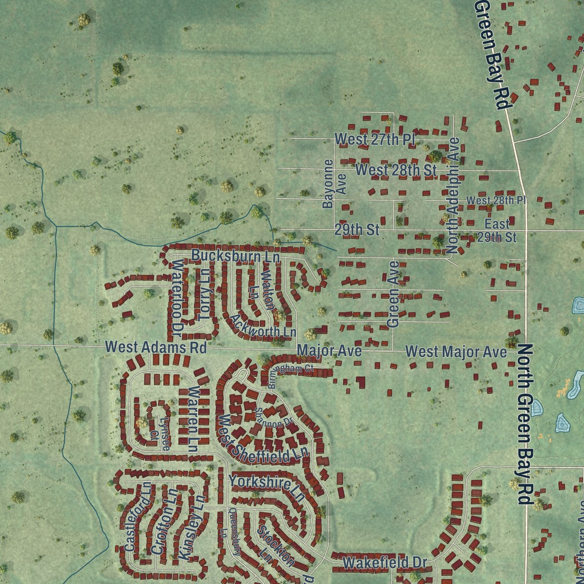 Second close-up of the map of Beach Park, Illinois print showing more streets and buildings