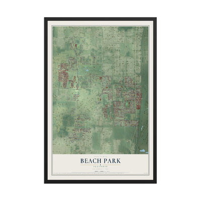 Map of Beach Park, Illinois, 12 x 18 inch print in a black wood frame