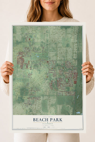 Map of Beach Park, Illinois, 18 x 24 inch unframed archival matte print