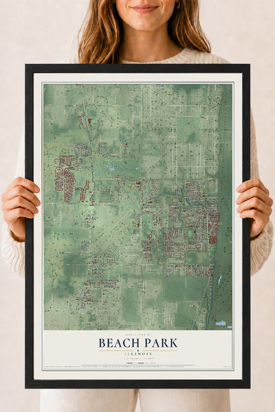 Map of Beach Park, Illinois, 18 x 24 inch print in a black wood frame