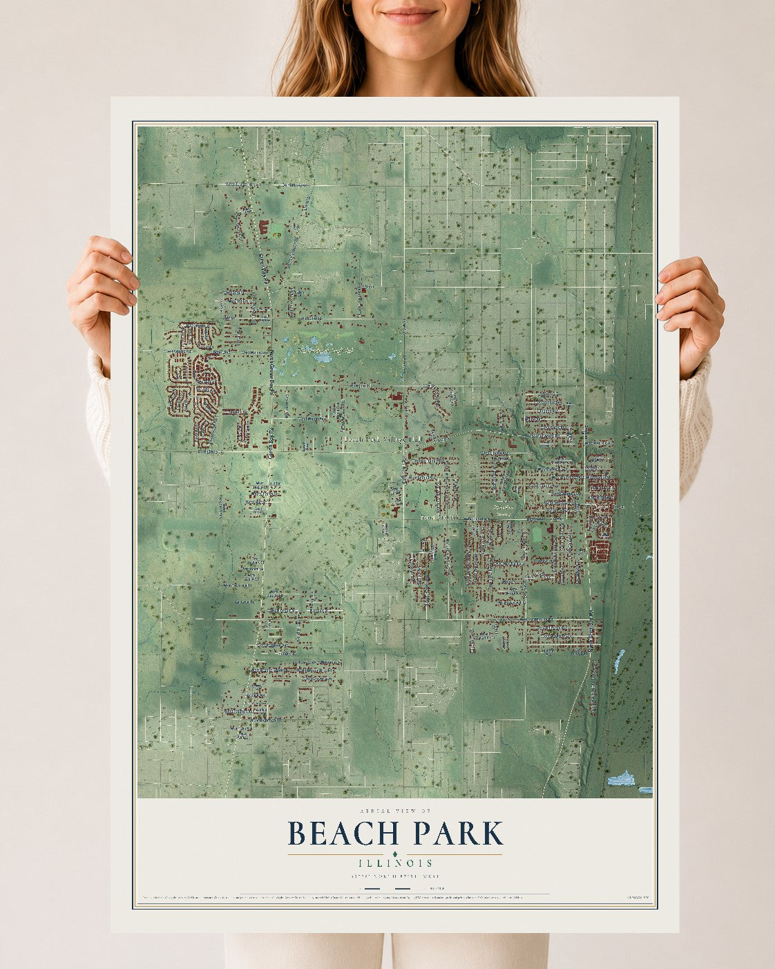 Map of Beach Park, Illinois, 24 x 36 inch unframed archival matte print