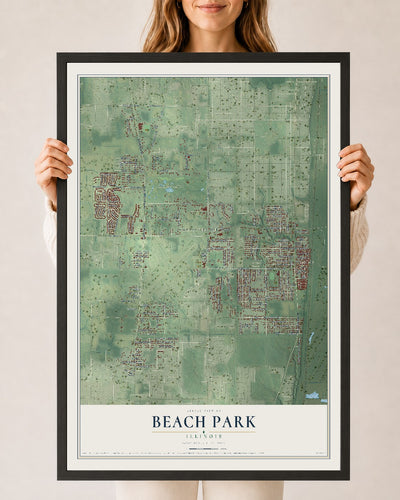 Map of Beach Park, Illinois, 24 x 36 inch print in a black wood frame