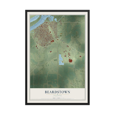 Map of Beardstown, Illinois, 12 x 18 inch print in a black wood frame