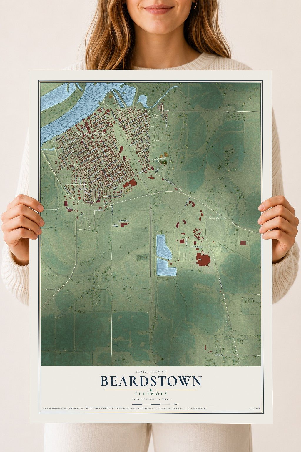 Map of Beardstown, Illinois, 18 x 24 inch unframed archival matte print