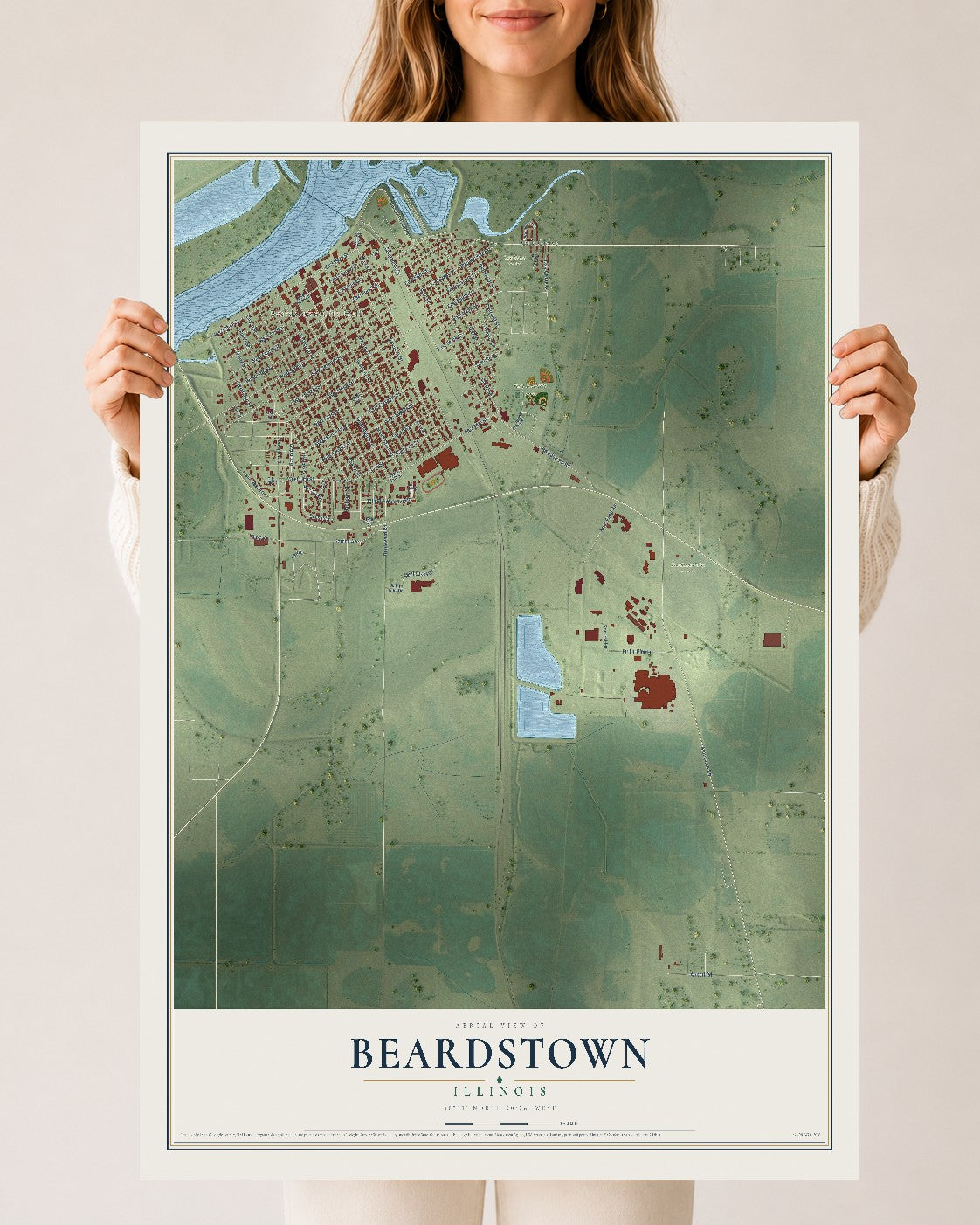 Map of Beardstown, Illinois, 24 x 36 inch unframed archival matte print
