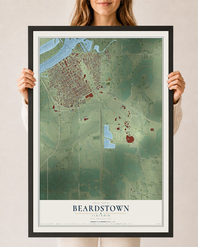 Map of Beardstown, Illinois, 24 x 36 inch print in a black wood frame