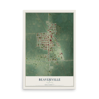 Map of Beaverville, Illinois, 12 x 18 inch unframed archival matte print