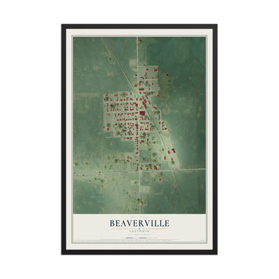 Map of Beaverville, Illinois, 12 x 18 inch print in a black wood frame