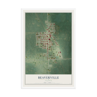 Map of Beaverville, Illinois, 12 x 18 inch print in a white wood frame