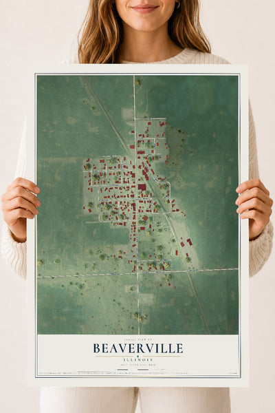 Map of Beaverville, Illinois, 18 x 24 inch unframed archival matte print