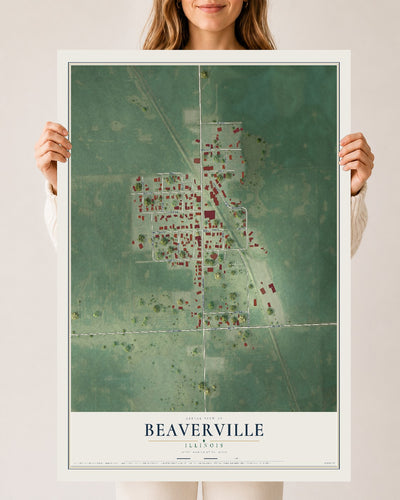 Map of Beaverville, Illinois, 24 x 36 inch unframed archival matte print