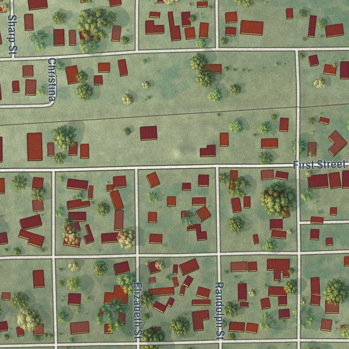 Close-up of the map of Beckemeyer, Illinois print showing street and building detail