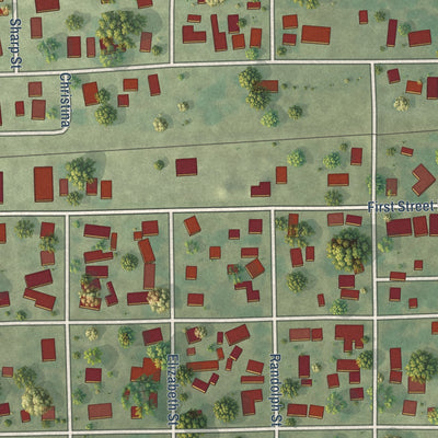 Close-up of the map of Beckemeyer, Illinois print showing street and building detail
