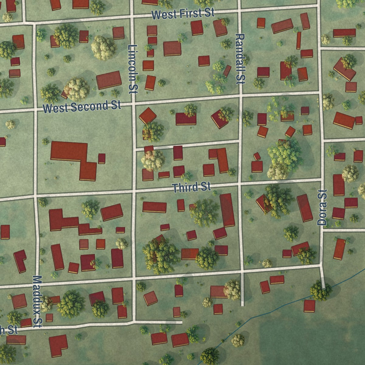 Second close-up of the map of Beckemeyer, Illinois print showing more streets and buildings