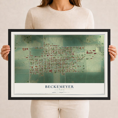 Map of Beckemeyer, Illinois, 12 x 18 inch print in a black wood frame