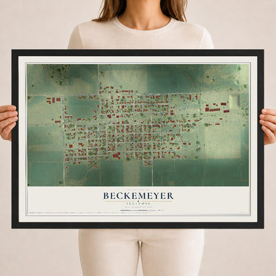 Map of Beckemeyer, Illinois, 18 x 24 inch print in a black wood frame