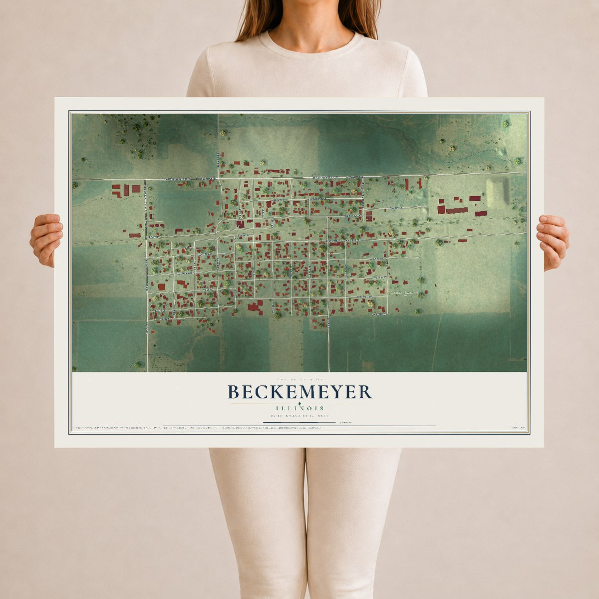 Map of Beckemeyer, Illinois, 24 x 36 inch unframed archival matte print