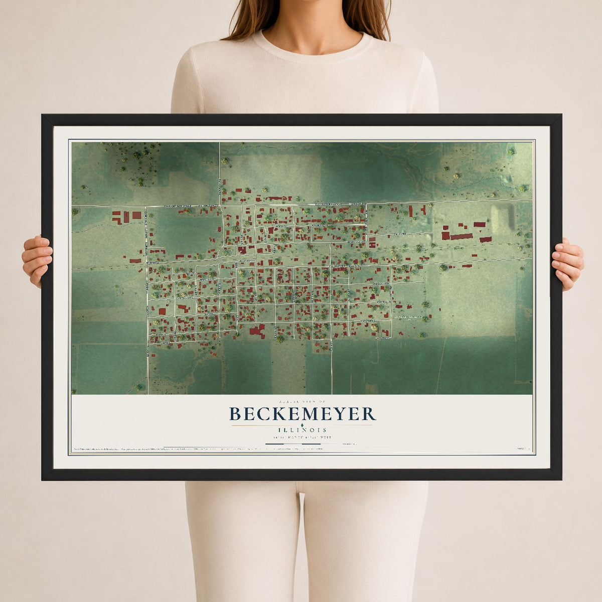 Map of Beckemeyer, Illinois, 24 x 36 inch print in a black wood frame